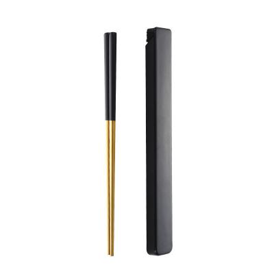 China Viable Wholesale 304 Stainless Steel Chopsticks With Box Portable Creative Colorful Square Chopsticks Red-Rose Gold Chopsticks for sale