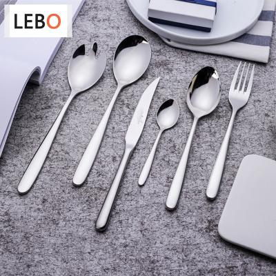 China Sustainable Luxury Restaurant Silver Cutlery Set With Salad Spork Spoon Silver Round Spoon Set For Party Wedding for sale