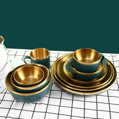 China Viable Wholesale Japan and South Korea Nordic Creative Luxury Gold Stainless Steel Bowl Dinnerware Set for sale