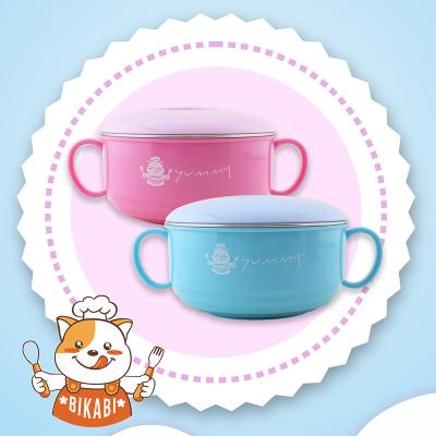 China South Korea 304 Stainless Steel Soup Bowl Binaural Primary School Student Viable Baby Insulated Plastic Binaural Rice Bowl for sale