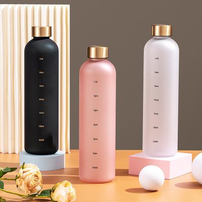 China Bpa Straight Frosted Frosted Flat Cover Sports Water Bottle Free Eco-Friendly Plastic Water Bottle With Time Marker for sale