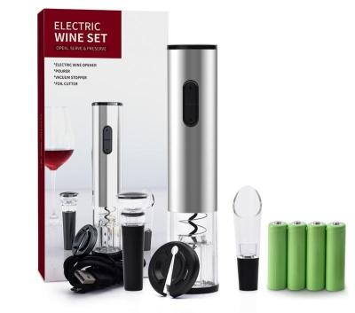 China Stocked Electric Wine Opener Set Automatic Electric Wine Bottle Corkscrew Opener With Foil Cutter Vacuum Stopper for sale