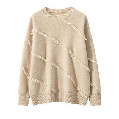 China Anti-wrinkle 2023 women's new crewneck loose cashmere knitted sweater long sleeve tassel craft for sale