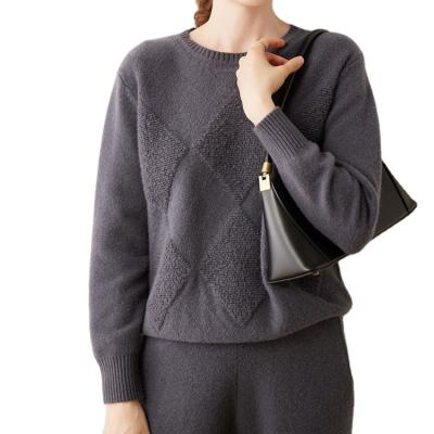 China Anti-wrinkle 2023 new cashmere sweater women's loose knitted sweater diamond checked round neck thickened for sale