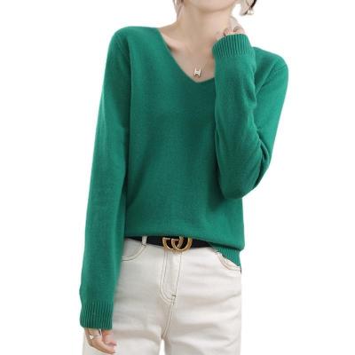 China Anti-wrinkle 2023 new V-neck sweater women's loose fashion solid color sweater versatile knitted undershirt for sale