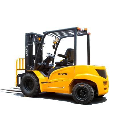 China Building material shops hot sales 2.5 ton rough terrain forklift for sale 2.5ton 2WD 2wheel drive full electric rough terrain forklift AC motor for sale