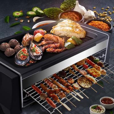 China Electric oven 2 in 1 indoor smokeless rapid heating electric frying baking pan with non-stick baking pan for sale