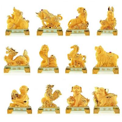 China Feng Shui Decoration Zodiac Sculpture Collection Gift Living Room Office Crafts Japan Gold Resin Statue Home Office for sale