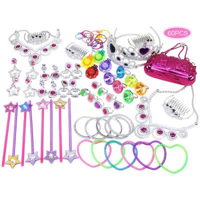 China Plastic 60 Pcs Gift Supplies Crown For Princess Ring Gift Bag Stick Princess Accessories Set For Girls for sale