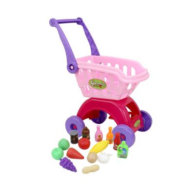 China Plastic Kitchen Pretend Play Cart Toy Food Fruit Vegetables Sets Mini Supermarket Grocery Cart Shopping For Kids for sale