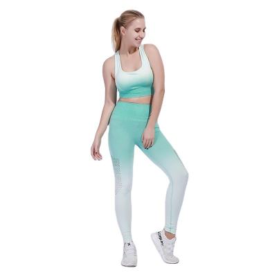 China Seamless High Elastic Yoga Set New Arrival Sports Yoga Set Breathable Gradient Hollow Yoga Set Seamless Workout for sale