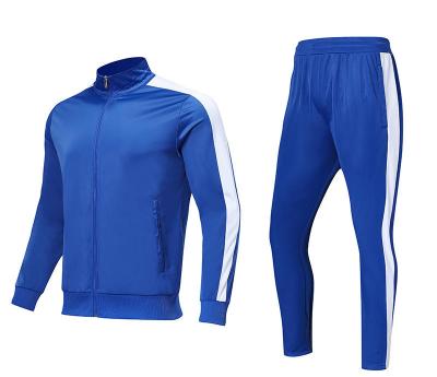 China QUICK DRY Mens Blue Bomber Jacket With White Side Stripe Polyester Zip Up Track Jacket Joggers Pants for sale