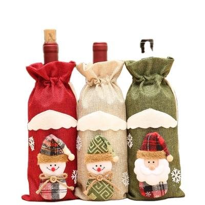 China Fabric Christmas Decorations For Happy New Year Home Xmas Decor Navidad Santa Claus Snowman Stocking Gift Holders Wine Bottle Cover Bag for sale