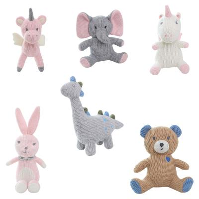 China Unicorn Rabbit Elephant Bear Dinosaur Plush Stuffed Knitted Soft Fabric Toy Girls Boys Animal Dolls Birthday Gift For Kids Girl Toy for sale