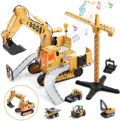 China Cute Stone Construction Car Indoor Excavator Toy Vehicles Set Engineering Car Playset With Race Track for sale