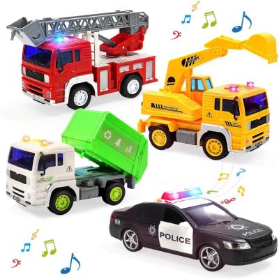 China Toy Cute Stone 4 PCS Toy Car Construction Truck Friction Police Included Garbage Truck With Healthy And Light Friction Toy Vehicles For Kids for sale