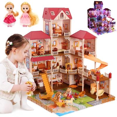 China Cartoon Toy Cute Stone Baby Play 11 Rooms Huge Dreamhouse with Light Princess Doll House for Indoor Babies Pretend Play for sale