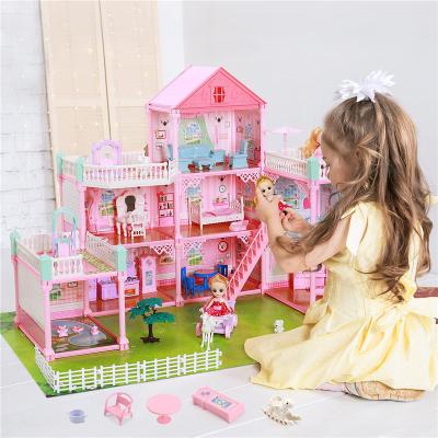 China Dream Cartoon Toy Super Delicate Cute Stone 2 Doll Rooms 8 Doll House with Flashing Lights Pretend Play Toddler Doll House Sets for Girls for sale