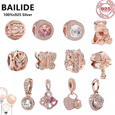 China Custom Charms 100% 925 Sterling Silver Butterfly Maple Leaf Rose Gold Pan Heart Shaped Beads Fit Original Bracelet Making DIY Fashion Jewelry for sale