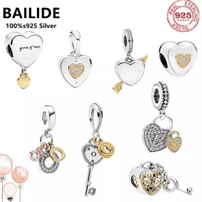 China Custom Charms New Original Heart Angel Wings Lock Bead Adjustment Pendant Pan Charms 100% 925 Silver Bead Bracelet For Women DIY Fashion Jewelry for sale