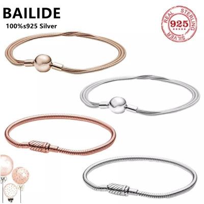 China Fashion Hot Sale 100% 925 Sterling Silver Luxury Pan Bracelet Beads Snake Chain Bracelet Fit Original Charms For Women DIY Jewelry for sale