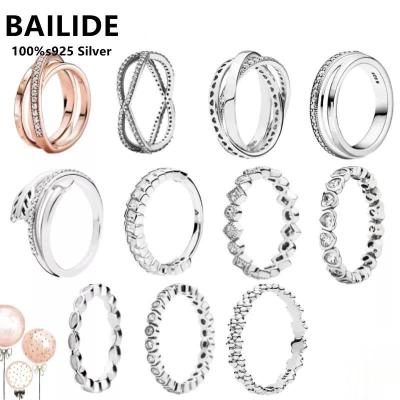 China Real 925 Sterling Silver Authentic CLASSIC Hot Sale Pan Ring for Women Winding and Couples Crystal Rings DIY Fashion Wedding Jewelry for sale