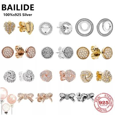 China New CLASSIC Hot Sale 100% 925 Sterling Silver Original Fit Pan Earrings For Women Bowknot Love Heart DIY Jewelry Crystal Wedding Gift for sale