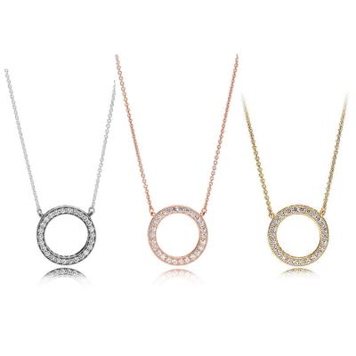 China Fashionable And Exquisite Simple Three-color Zircon Jewelry Hollow Round Necklace Suitable For Gifts for sale