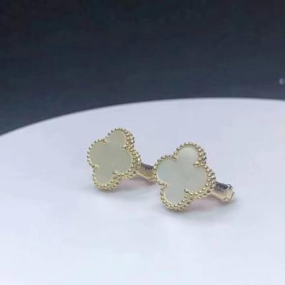 China Standard Low Price S929 Lucky Clover Earrings Fashion Classic Clover Agate Earring Clip Natural Flower Pattern Earrings for sale