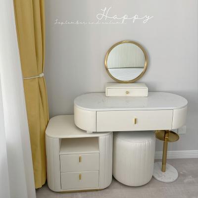 China Leather Stainless Steel Marble Dressing Table On The Other Side Modern Minimalist Design Dressing Table With Mirror And Stool for sale