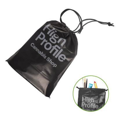 China 100% Biodegradable Wholesale Custom Size Pocket Logo Printed Packaging Biodegradable Drawstring Black Bag Small Large for sale