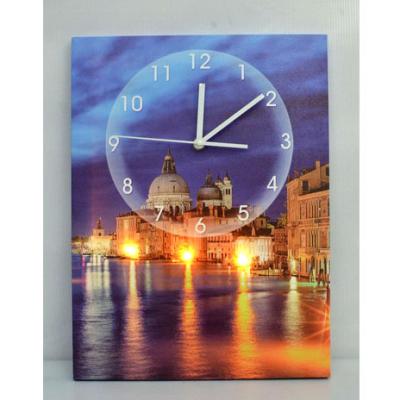 China Antique Style Square Seaside Landscape Painting Canvas Quartz Wall Clock Analogue of Time Use+ Antique Decorative Living Room Wall Decor for sale