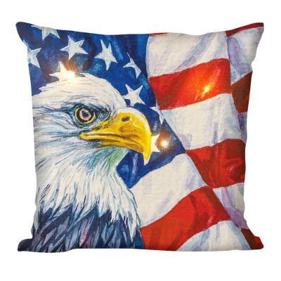 China Logo Printed Designer Viable Pillow Case Covers Fourth Of July Decorative LED Cushion Cover For Home Decoration 45x45 for sale