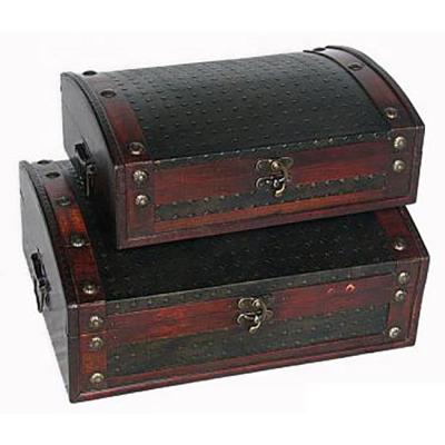 China Antiqued Rustic Handmade Embossed Metal S/2 Old Boxes and Wooden Chest Trunk for sale