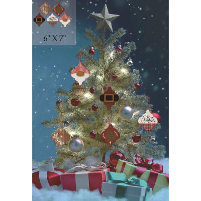 China Hot Sale 5pcs Amazon Family MDF+LED Custom Home Decorative Christmas Ornament Wood Shaped Christmas Ornaments For Christmas Tree for sale