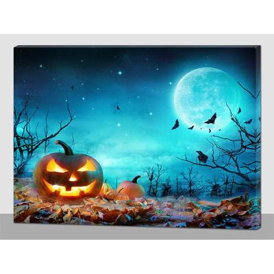 China Abstract Pumpkins Lit Wall Art Pictures Canvas Painting Print Halloween Lighted Canvas Art Printing For Holiday Decorative for sale