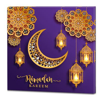 China Traditional Decor Canvas Wooden Gifts Led Home Decorative Lantern Ramadan Decoration Lights Wall Artwork for sale