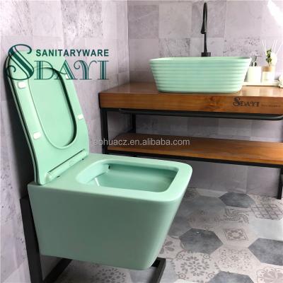 China Modern High End Custom Designer Bathroom Cistern SDAYI Northern Europe Matte Mint Matte Mint Color Wall Hung Price Rimless Toilet for sale