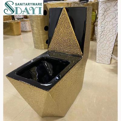 China Double-flush SDAYI Diamond One-piece Ceramic Gold Plated Sanitary Ware Toilet Chest of Drawers Royal Luxury Water Closet for sale