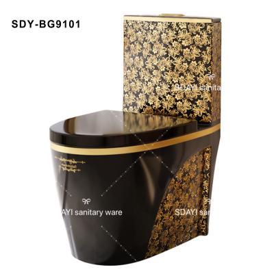 China Modern Gold Plating Sanitary One Piece Sanitary One-Piece WC Double-Flow SDAYI One-Piece Toilet for sale