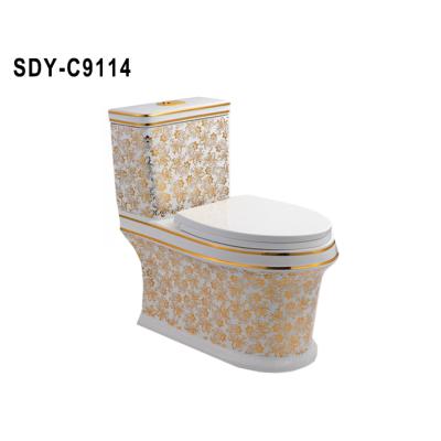 China SDAYI Double-Flow Bathroom One-Piece Chinese Round Shape Modern Gold Color Ceramic Toilet WC Bowl for sale