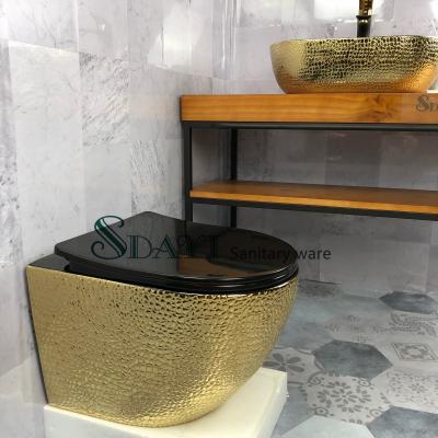 China Luxury Gold Color Luxury Gold Color Rimless Toilet Morden Cistern SDAYI Design Hidden Crocodile Design Ceramic Clad Wall Hung Toilet Seat for sale