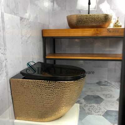 China European Design Concealed Tank SDAYI Bathroom Copper Color Rimless Wall Hung Toilet Mounted Color Gold Crocodile Design Wall Hung Toilet for sale