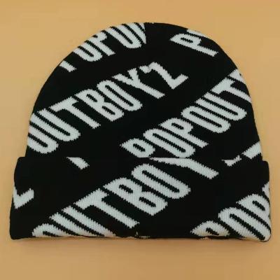 China JOINT wholesale cheap beanies with custom print jacquard logo all over the hat for sale