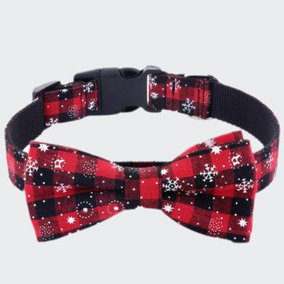 China Christmas Padded Dog Collar With Adjustable Bow Cotton Bowtie Dog Christmas Collars Red For Small Medium Large Dogs Pets for sale