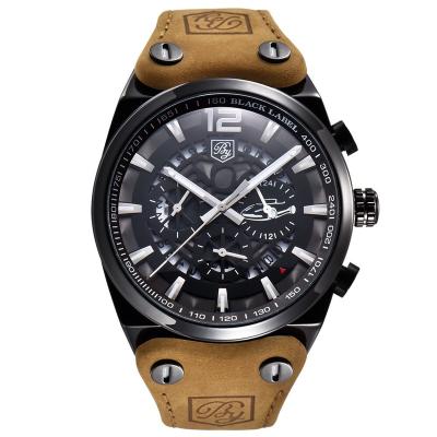 China Unique Chronograph Design Mens Quartz Watches With Date Display Leather Band Alloy Case Wristwatches In Stock for sale