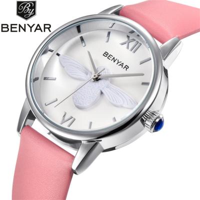 China Lady Fashion Wrist Watches Water Resistant Business With Band Bee Decoration Simple Design Leather Women Watches Wholesale for sale