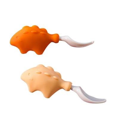 China BPA Free 2 Pieces / Set Food Grade Baby Spoons & Spoons Eating-Training Infant Cartoon Dinosaur Silicone Helper-Food Tableware Sets for sale