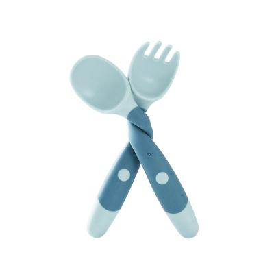 China 2Pcs/Set Edible Grade Baby BPA Free Twist Silicone Spoon And Fork Infant Portable Training Tableware Sets for sale