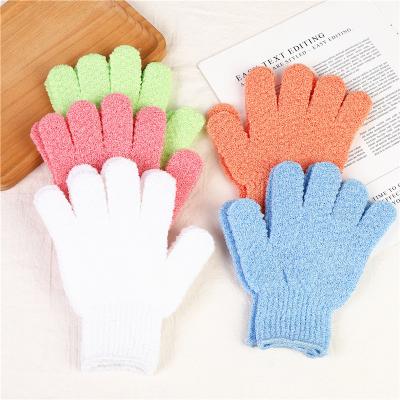 China Pure Color Sustainable Multiple Options And Cool Adults Nylon Material Bath Exfoliating Gloves for sale